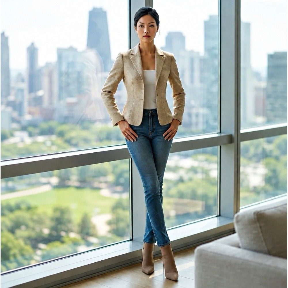 Tahari Arthur S. Levine Womens 8 Beige Lined 3-Button Notch Blazer 3/4 Sleeve